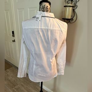 NWT H&M size 12 white button down blouse with black detail piping.